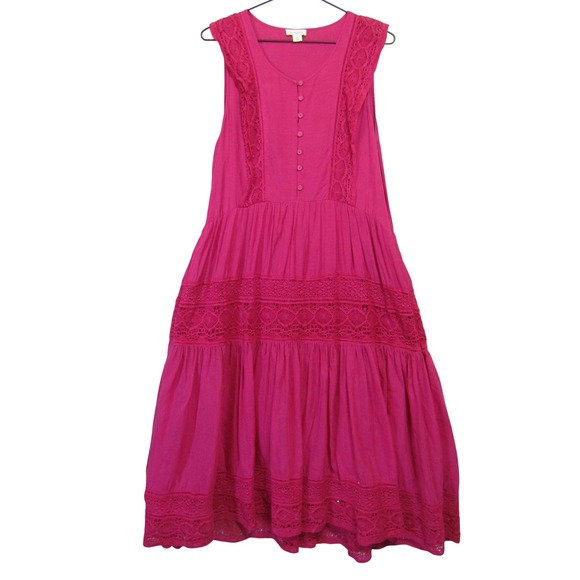 Sundance Dresses & Skirts - Sundance Maxi Dress Womens XL Pink Excellent Boho Crochet Lace Tiered Sleeveless